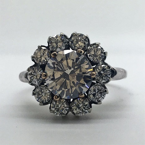 3 Carat Faint-Pink Round-Cut Vintage Diamond Engagement Ring in 18k White Gold